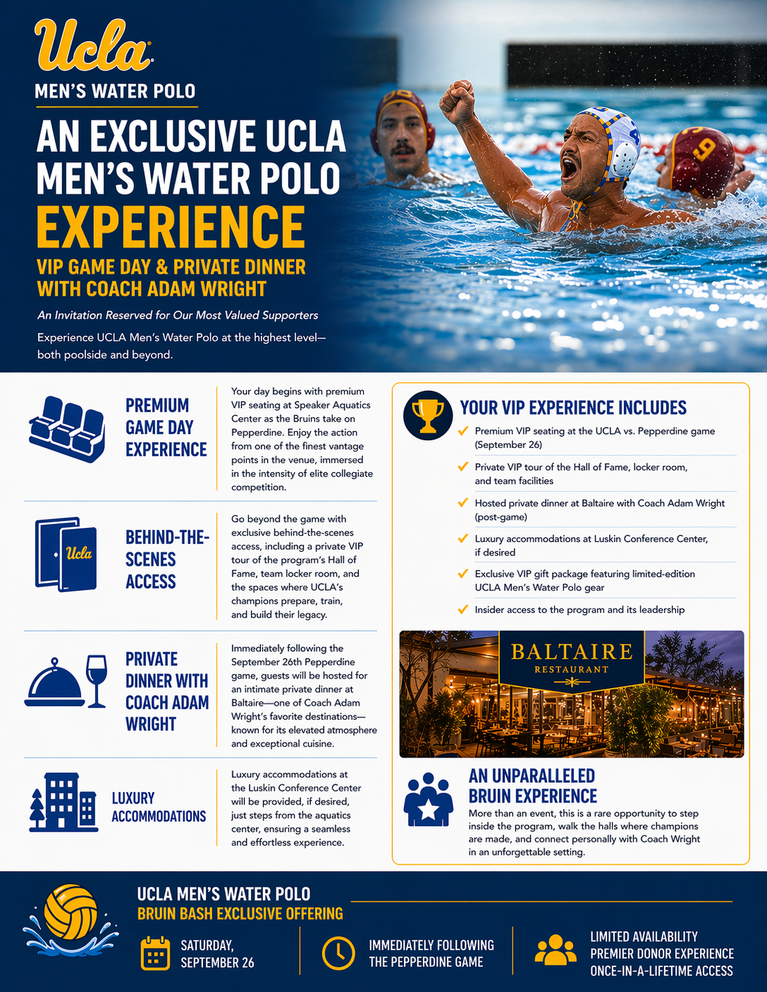 Los Angeles VIP Game Day & Private Dinner with Coach Adam Wright — September 26, 2026