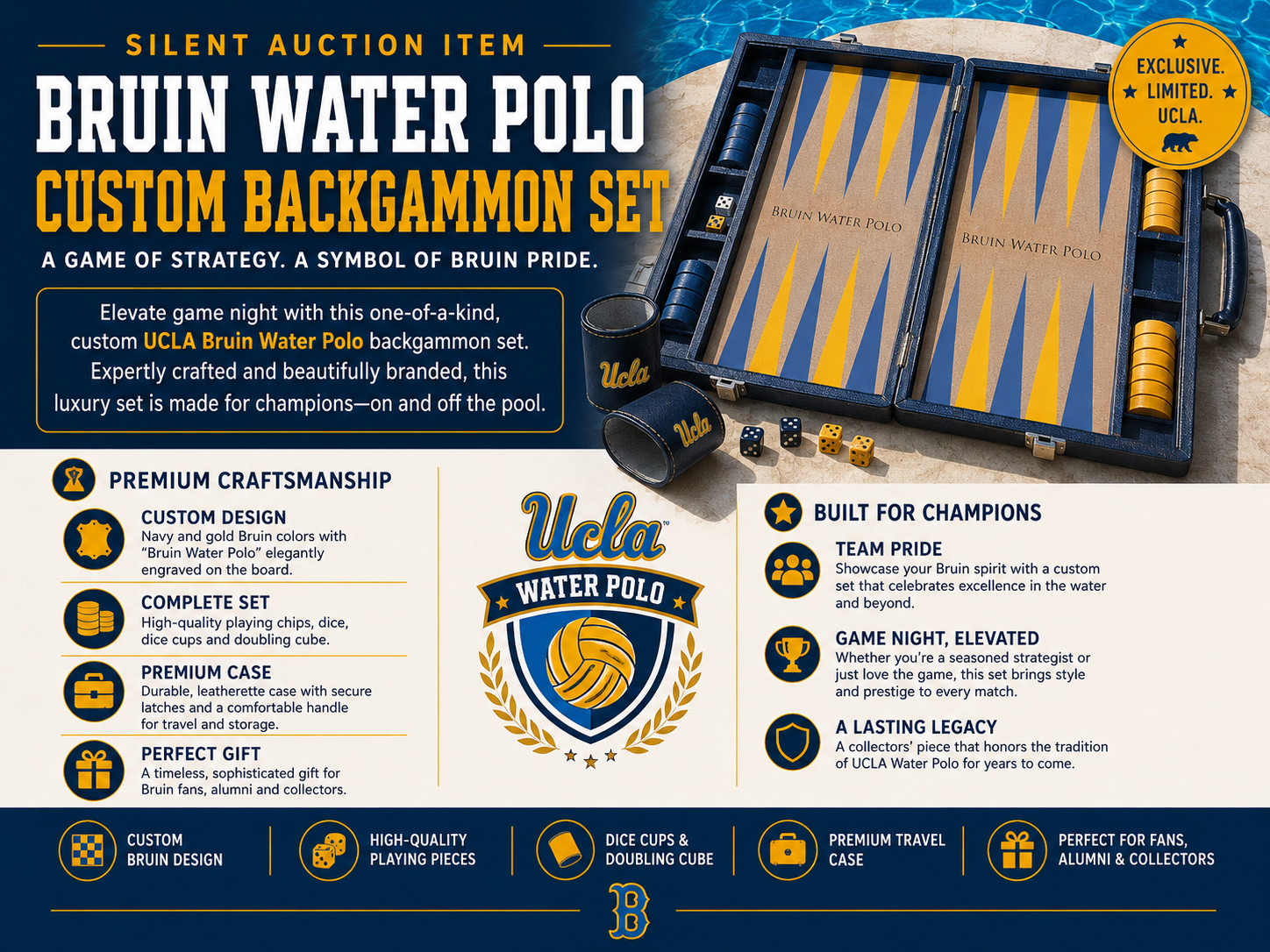 Custom UCLA Backgammon Set — Bruin Bash 2026 Silent Auction
